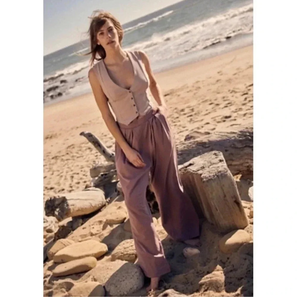 Free People Pants - New  Free People Roxanne Set Matching Crop Vest Top Wide Leg Pants Purple
